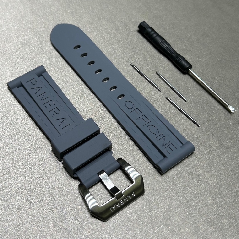 NEW Panerai Rubber Strap 24mm W/ Buckle & Extra Rods In Grey